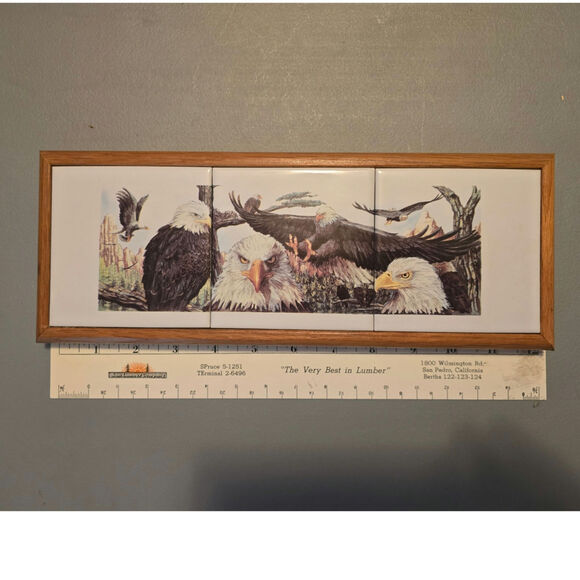 Eagle 3 piece Ceramic Tile mounted in Wood Frame 12